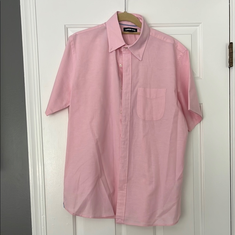 Lands' End Men's Casual Pink Button Down Shirt